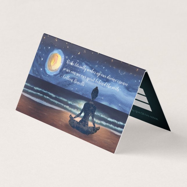 Yoga Meditation Moonlight Sky Sea Beach Price List Business Card (Front)