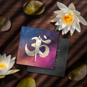 Yoga Meditation Pose Gold OM Symbol Galaxy Nebula Square Business Card