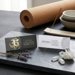 Yoga Meditation Pose OM Symbol Modern Black & Gold Mini Business Card