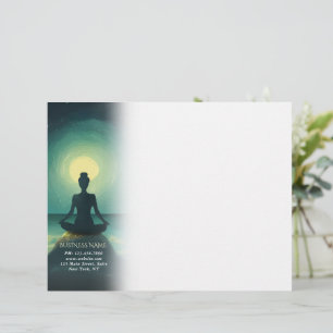 Yoga Meditation Pose on Rock Full Moon Stars Night Custom Letterhead
