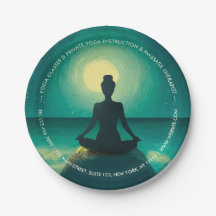 Yoga Meditation Pose on Rock Full Moon Stars Night