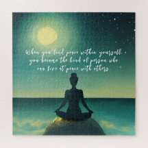 Yoga Meditation Pose on Rock Moon Star Ocean Quote