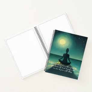 Yoga Meditation Pose on Rock Moon Star Ocean Quote Notebook