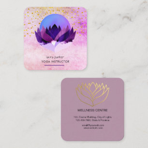 Yoga Meditation Purple Lotus Flower Massage Square Business Card