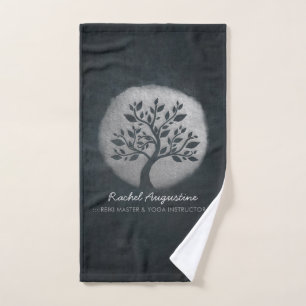 Yoga Meditation Reiki Instructor Black Silver Tree Bath Towel Set