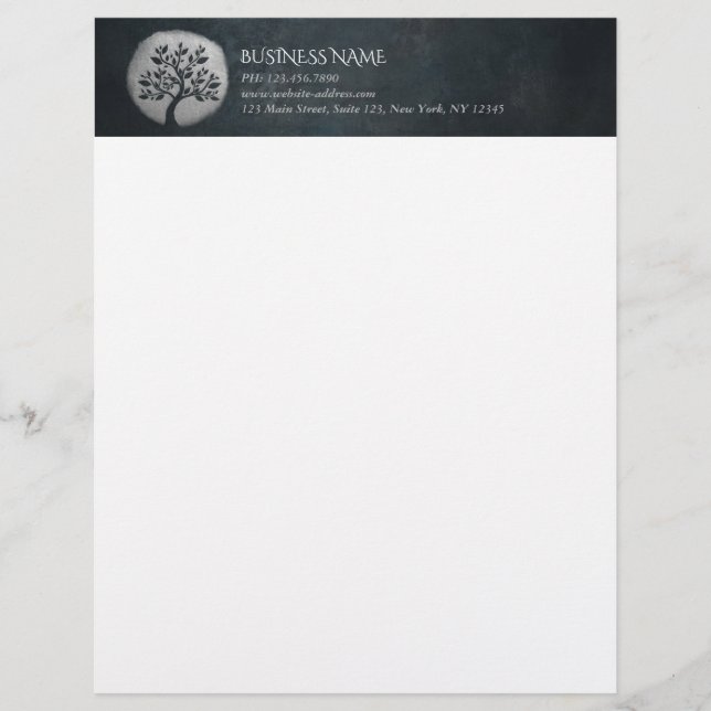 Yoga Meditation Reiki Instructor Black Silver Tree Custom Letterhead (Front)