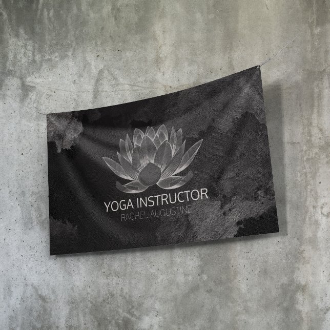 YOGA Meditation Reiki Instructor Black White Lotus Banner (Creator Uploaded)