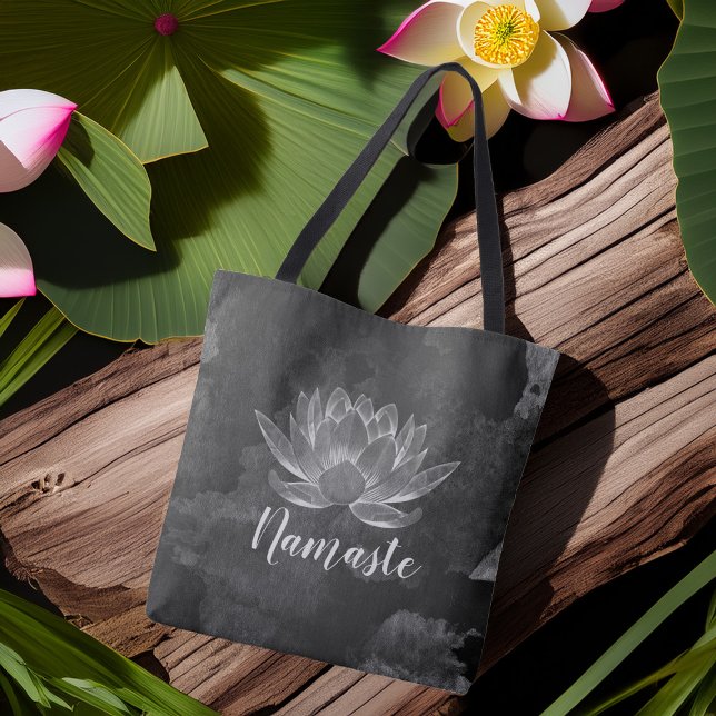 YOGA Meditation Reiki Instructor Black White Lotus Tote Bag (Creator Uploaded)