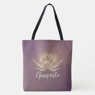 YOGA Meditation Reiki Instructor Purple Gold Lotus Tote Bag