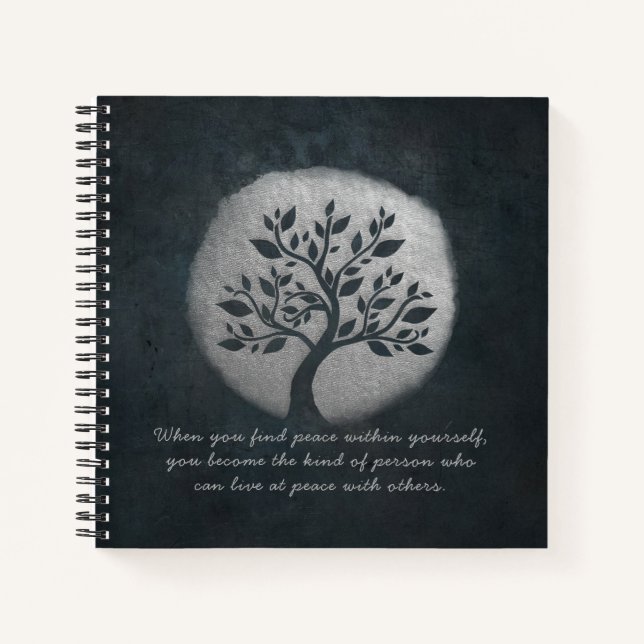 Yoga Meditation Reiki Instructor Silver Tree Quote Notebook (Front)