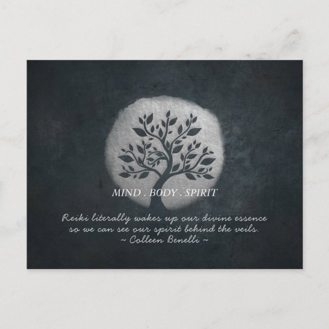 Yoga Meditation Reiki Instructor Silver Tree Quote Postcard (Front)
