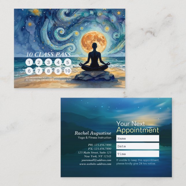 Yoga Meditation Starry Night Sky Moon Class Pass Appointment Card (Front/Back)