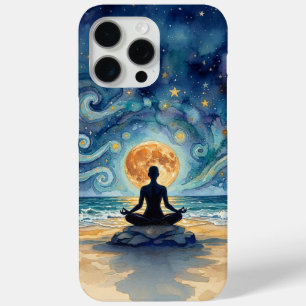 Yoga Meditation Starry Night Sky Moon Ocean Beach iPhone 15 Pro Max Case