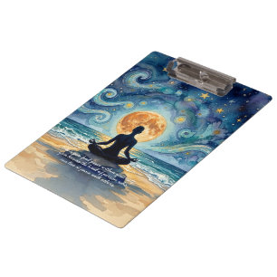Yoga Meditation Starry Night Sky Moon Ocean Beach Clipboard