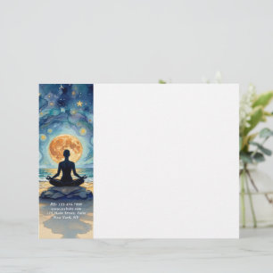 Yoga Meditation Starry Night Sky Moon Ocean Beach Custom Letterhead