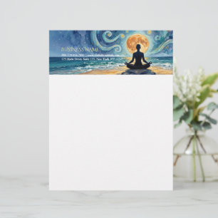 Yoga Meditation Starry Night Sky Moon Ocean Beach Custom Letterhead