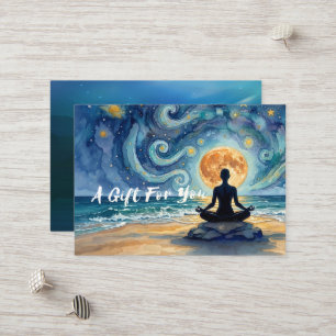 Yoga Meditation Starry Night Sky Moon Ocean Beach Discount Card