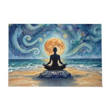 Yoga Meditation Starry Night Sky Moon Ocean Beach