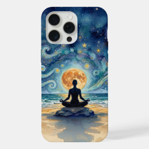 Yoga Meditation Starry Night Sky Moon Ocean Beach iPhone 15 Pro Max Case