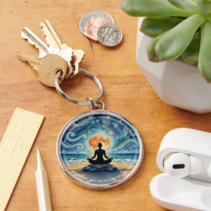 Yoga Meditation Starry Night Sky Moon Ocean Beach Key Ring