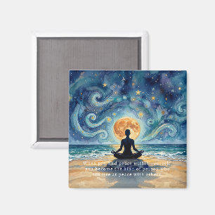 Yoga Meditation Starry Night Sky Moon Ocean Beach Magnet