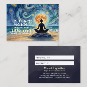 Yoga Meditation Starry Night Sky Moon Ocean Beach Referral Card