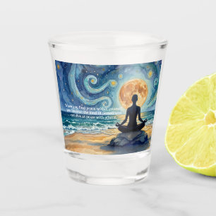 Yoga Meditation Starry Night Sky Moon Ocean Beach Shot Glass
