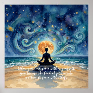 Yoga Meditation Starry Night Sky Moon Ocean Quote Poster