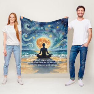 Yoga Meditation Starry Night Sky Moon Ocean Quotes Fleece Blanket