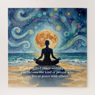 Yoga Meditation Starry Night Sky Moon Ocean Quotes Jigsaw Puzzle