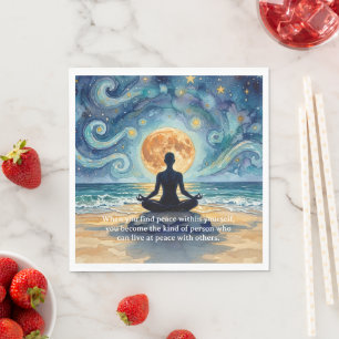 Yoga Meditation Starry Night Sky Moon Ocean Quotes Napkin