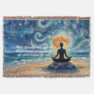 Yoga Meditation Starry Night Sky Moon Ocean Quotes Throw Blanket