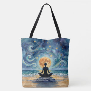 Yoga Meditation Starry Night Sky Moon Ocean Quotes Tote Bag