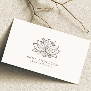 Yoga Meditation Studio Light Brown Lotus Flower Business Card