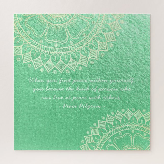 Yoga Meditation Teacher Green Gold Mandala Quotes Jigsaw Puzzle (Vertical)