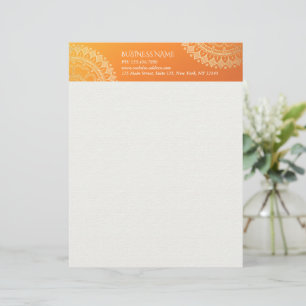 Yoga Meditation Teacher Modern Orange Gold Mandala Custom Letterhead