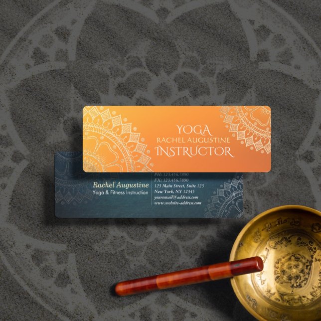 Yoga Meditation Teacher Modern Orange Gold Mandala Mini Business Card (Creator Uploaded)