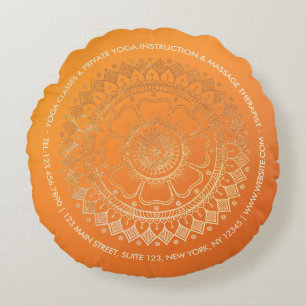 Yoga Meditation Teacher Modern Orange Gold Mandala Round Cushion