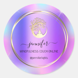 Yoga Meditation Therapist Couch Holograph Purple Classic Round Sticker