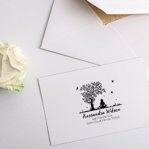 Yoga Meditation, Tree Return Address   Rubber Stamp