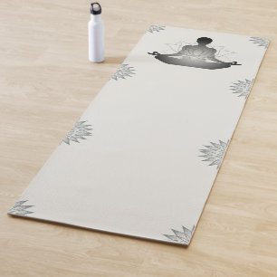 Yoga Meditative Pose Lotus Flower Pattern Grey Mat