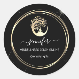 Yoga Mindfulness Therapist Couch Gold Black White Classic Round Sticker