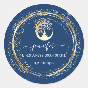 Yoga Mindfulness Therapist Couch Gold Blue Navy Classic Round Sticker