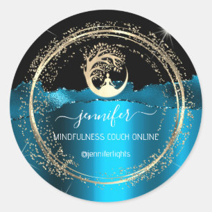 Yoga Mindfulness Therapist Couch Gold Teal Classic Round Sticker