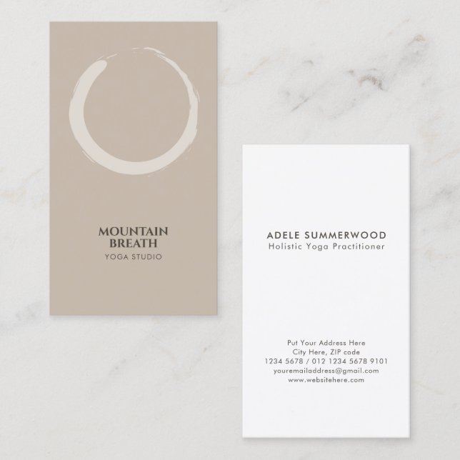 Yoga Minimalist Enso Circle Motif Taupe Business Card (Front/Back)