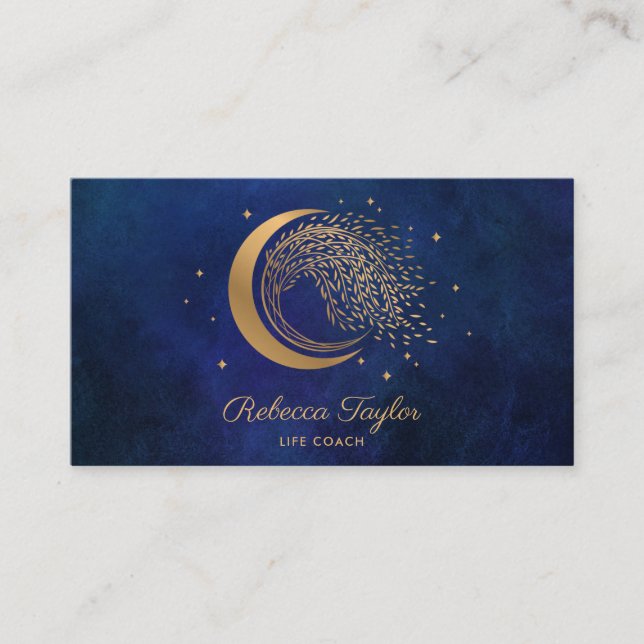 yoga moon trendy life coach WILLOW Wtree gold  Bus Business Card (Front)