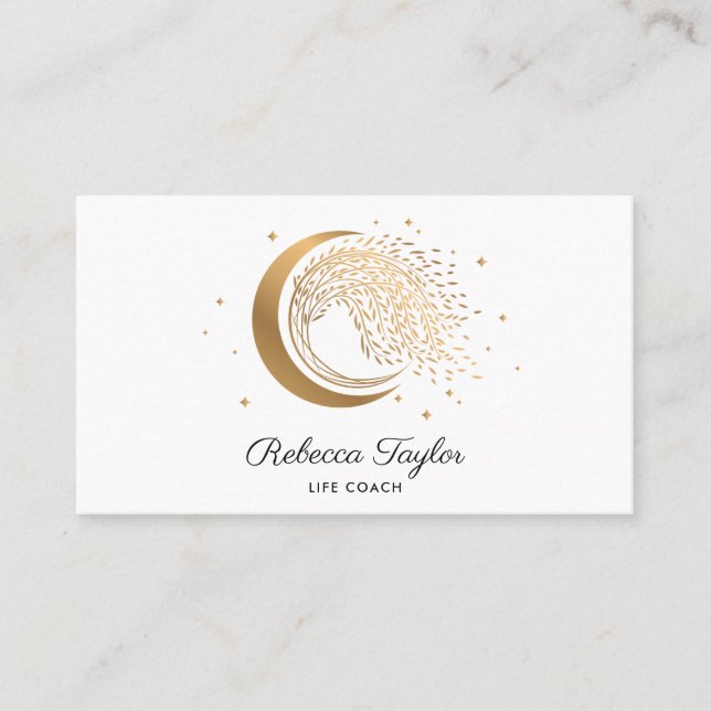 yoga moon trendy life coach WILLOW Wtree gold  Business Card (Front)