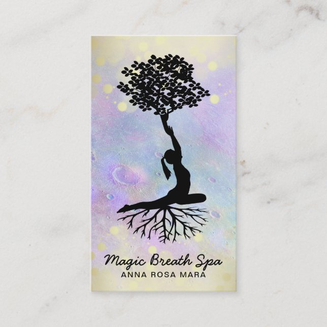 *~* Yoga Moon Woman Meditation  Mindfulness Gold Business Card (Front)