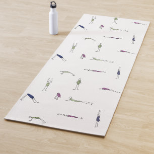 Yoga Moves stick figures doing yoga on white Yoga Mat