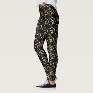 Yoga, Om Aum Icon, Hinduism Symbol, gold black Leggings